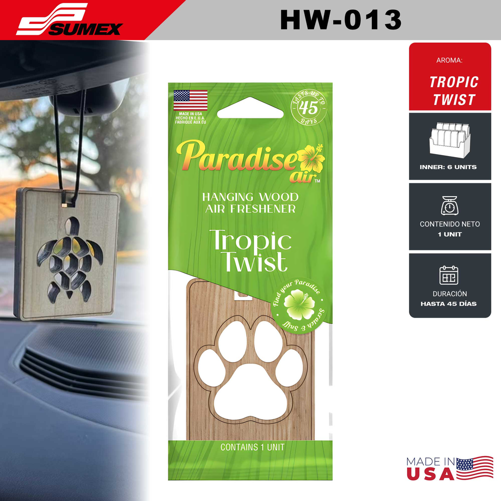 AIR FRESHENER PARADISE AIR HANGING WOOD TROPIC TWIST (1 SET / 6 UNITS) (12 SETS / 72 UNITS)
