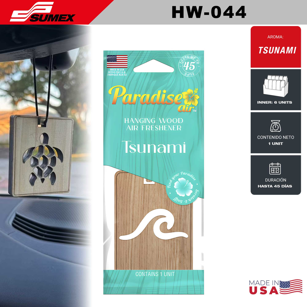 AMBIENTADOR PARADISE AIR HANGING WOOD TSUNAMI (1 SET = 6 UNDS) (12 SETS = 72 UNDS)