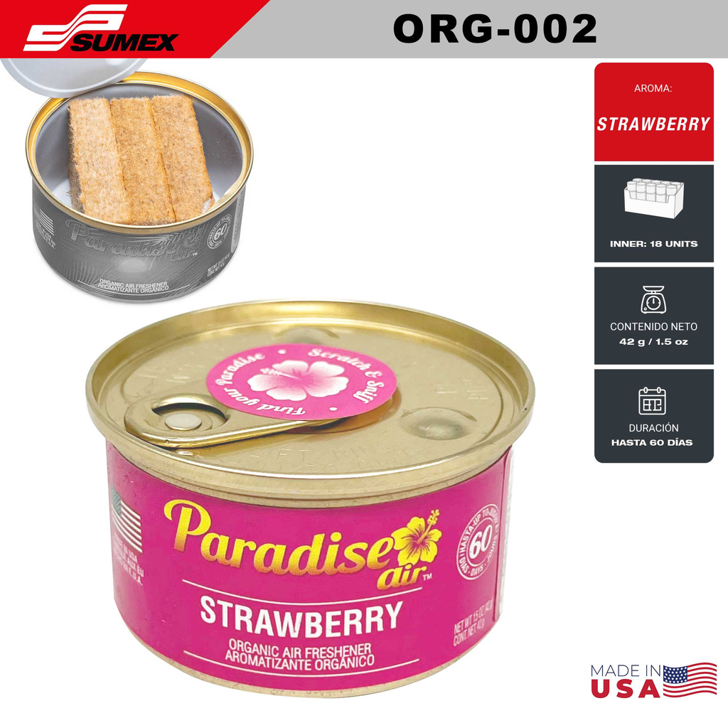 AMBIENTADOR PARADISE ORGANIC STRAWBERRY (1 SET = 18 UNDS) (12 SETS = 216 UNDS)