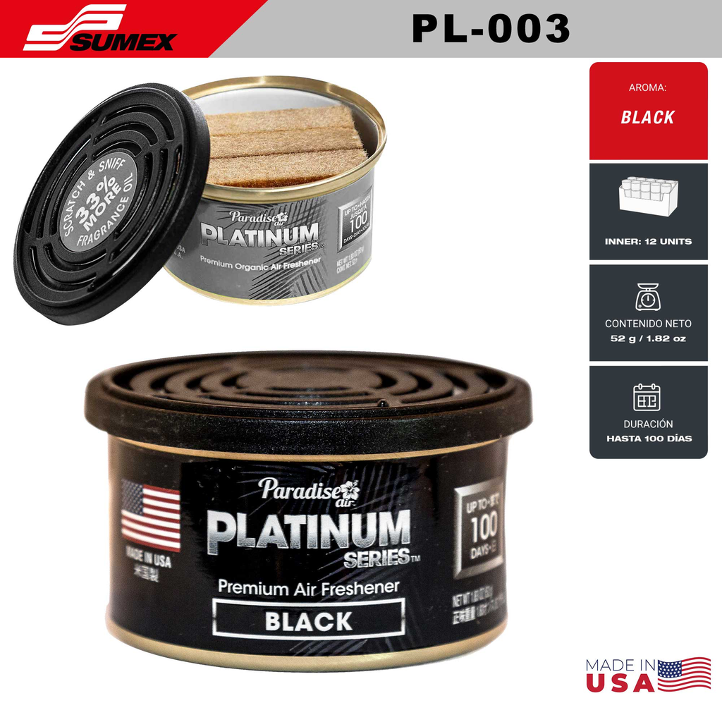AIR FRESHENER PARADISE AIR PLATINUM SERIES BLACK (1 SET / 12 UNITS) (12 SET / 144 UNITS)