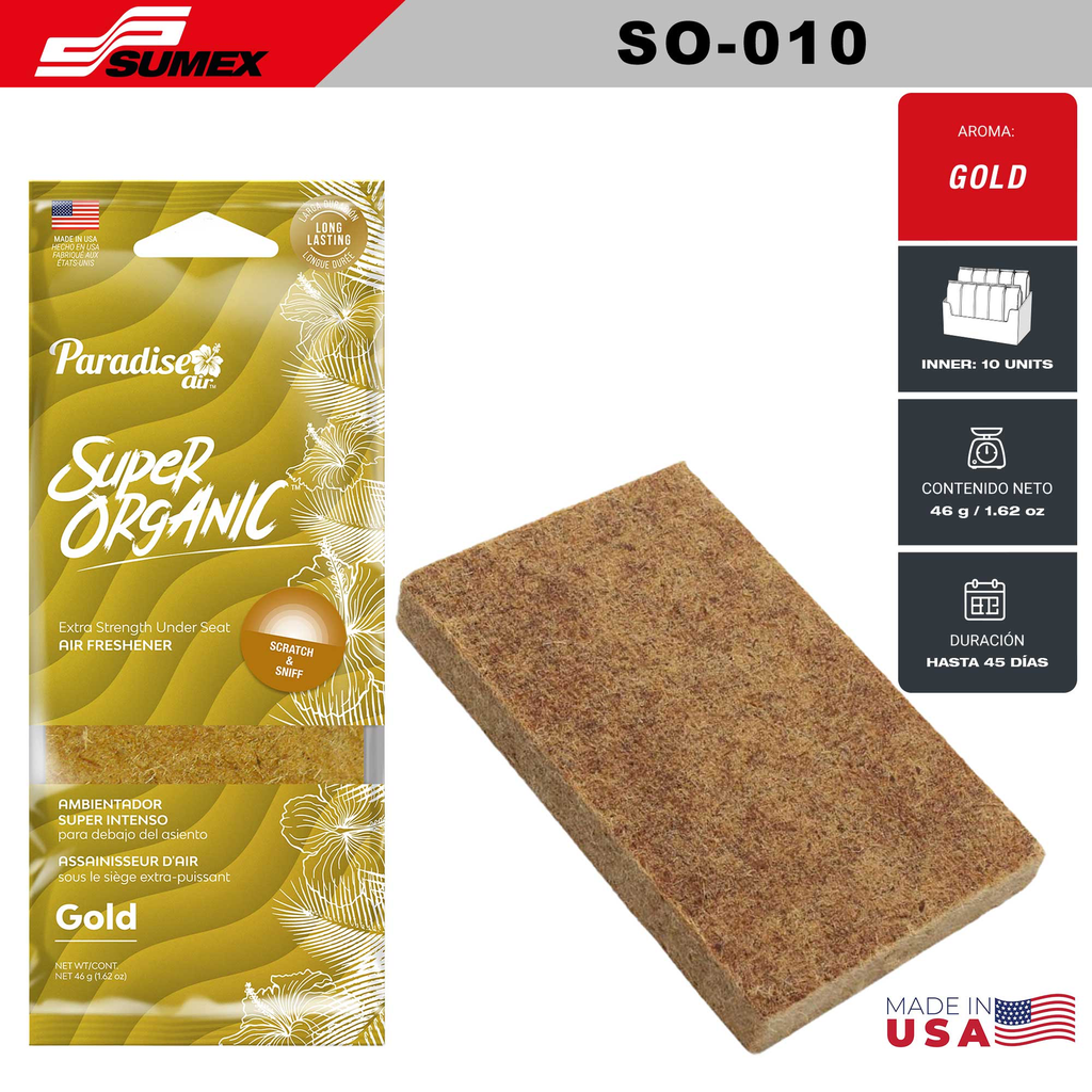 AMBIENTADOR PARADISE SUPER ORGANIC GOLD (1 SET=10 UNDS) (4 SETS = 40 UNDS)
