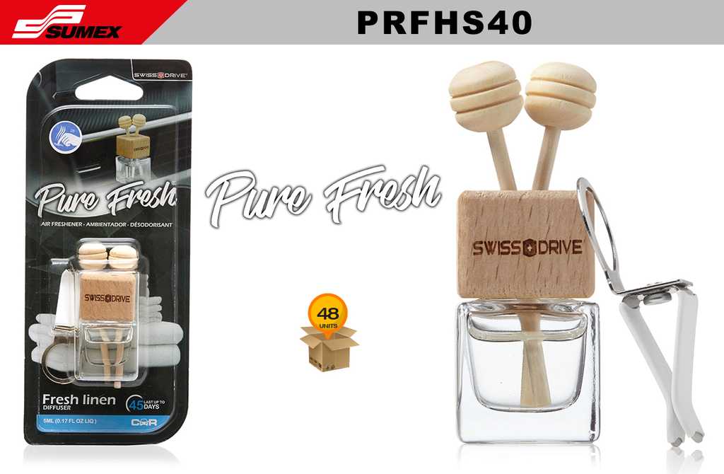 PURE FRESH WOODEN CAR DIFFUSER. FRESH LINEN SCENT ( 1 SET = 12 PCS) (12 SET = 48 PCS)