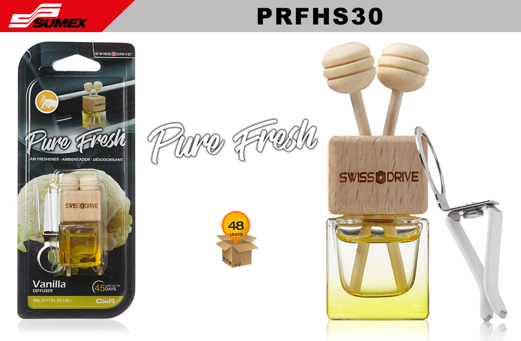 PURE FRESH WOODEN CAR DIFFUSER. VANILLA SCENT ( 1 SET = 12 PCS) (12 SET = 48 PCS)