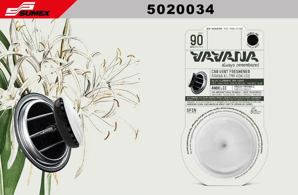 AIR FRESHENER VAVANA SPIN CAR ANGELIC (1 SET = 6 UNITS)