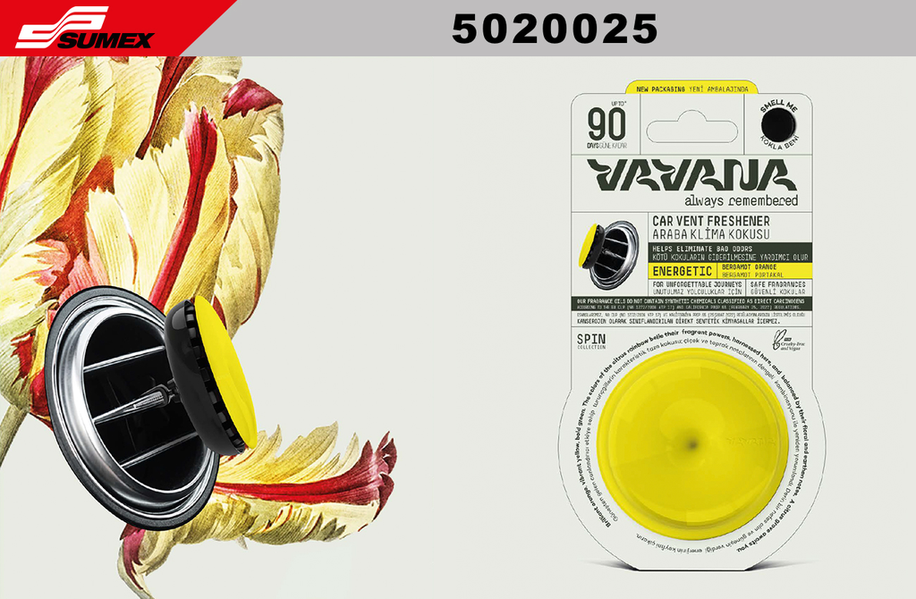 AMBIENTADOR VAVANA SPIN CAR  ENERGETIC (1 SET = 6 UNDS)