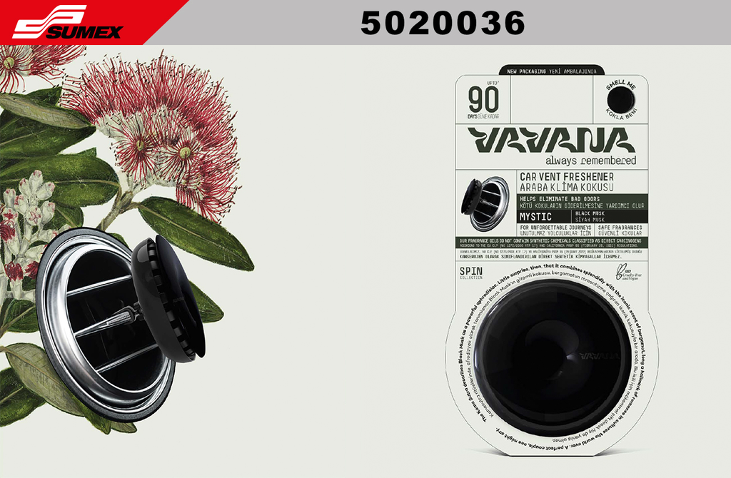 AIR FRESHENER VAVANA SPIN CAR MYSTIC (1 SET = 6 UNITS)