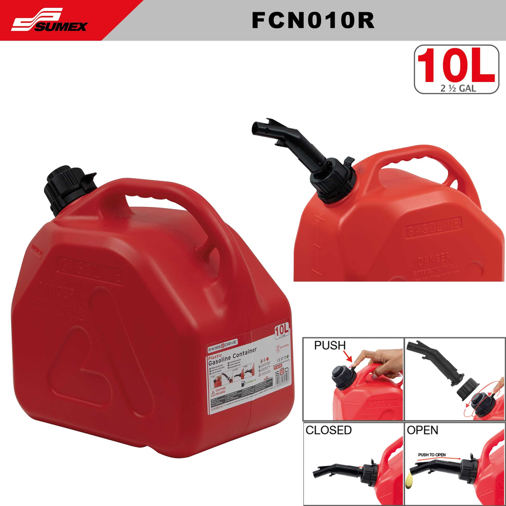 BIDON PLASTICO PARA GASOLINA SWISS DRIVE ROJO (10L) (8 UNDS)