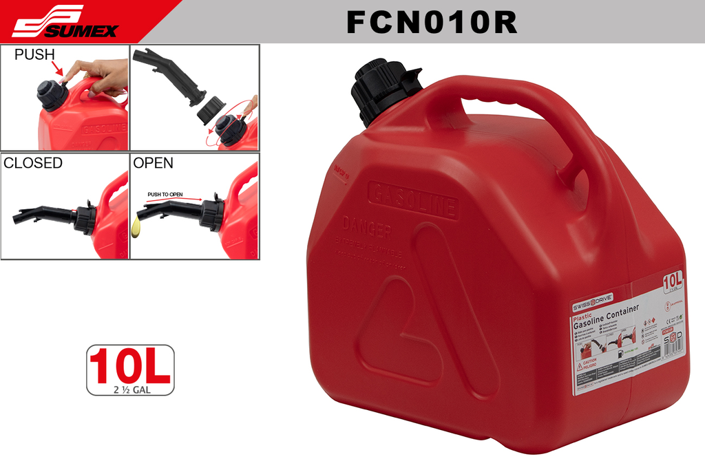 PLASTIC GASOLINE CONTAINER SWISS DRIVE RED (10 L) (8 UNITS)