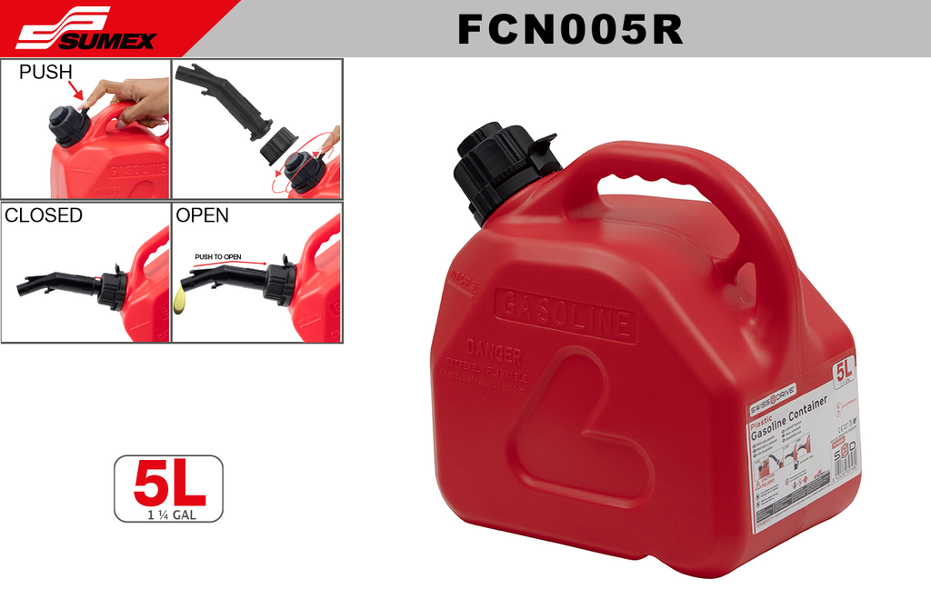 BIDON PLASTICO PARA GASOLINA SWISS DRIVE ROJO (5L) (16 UNDS)