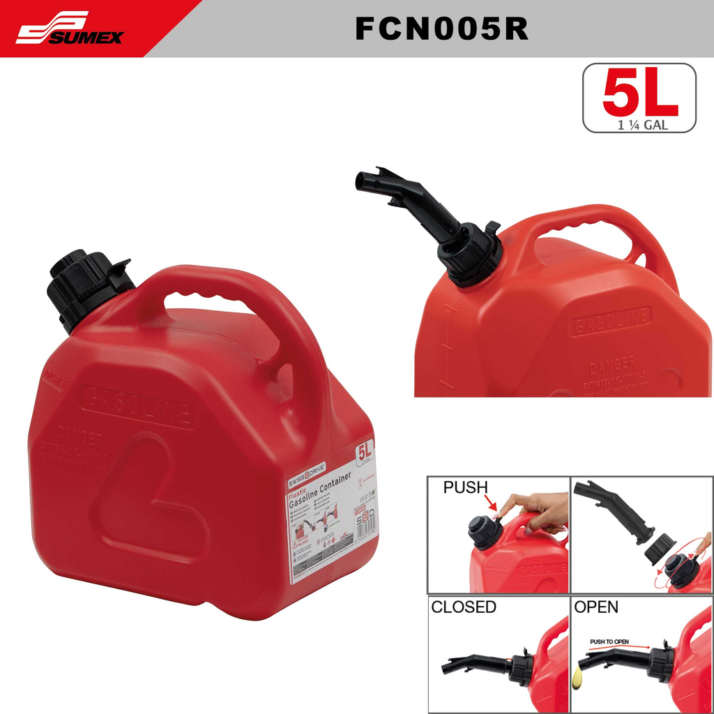 PLASTIC GASOLINE CONTAINER SWISS DRIVE RED (5 L) (16 UNITS)