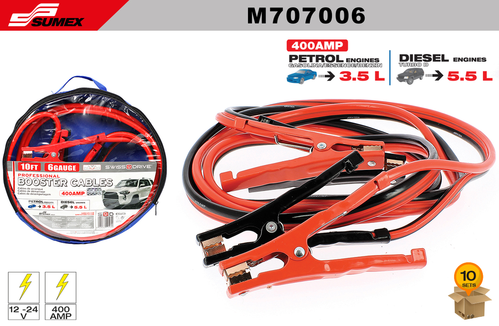 CABLES DE ARRANQUE SWISS DRIVE 400 AMP (3.5M - 138) (10 SETS)