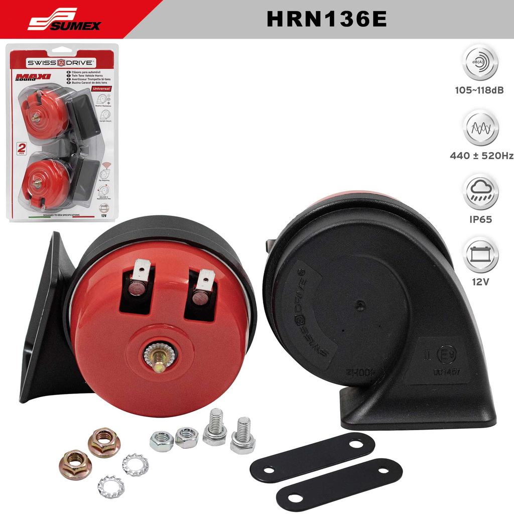 CAR HORN SWISS DRIVE MAXI SOUND TWIN TONE 80 MM-12V (20 UNITS)