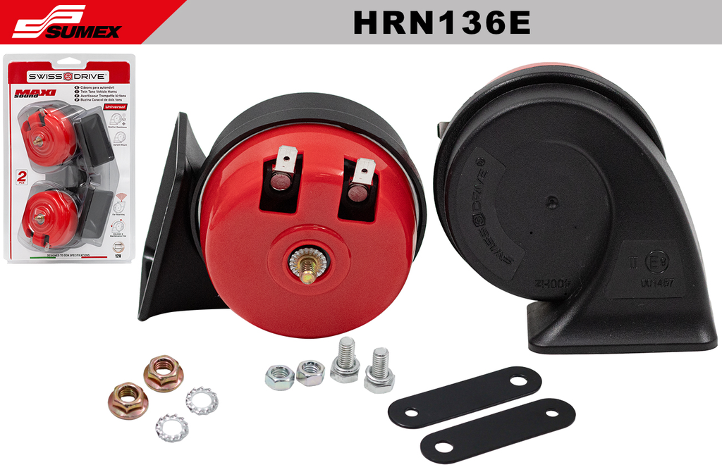 CAR HORN SWISS DRIVE MAXI SOUND TWIN TONE 80MM-12V (20 UNITS)