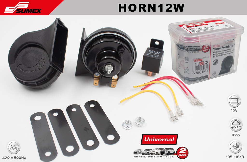 CAR HORN SWISS DRIVE TWIN TONE 12V WITH PLASTIC BOX (24 UNITS)