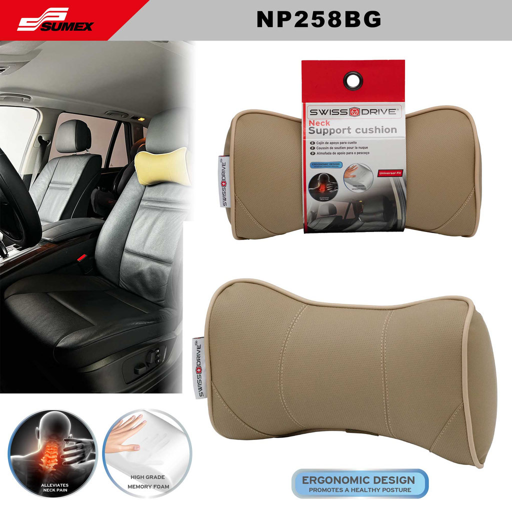 NECK SUPPORT CUSHION SWISS DRIVE ERGO MEMORY FOAM BEIGE/BEIGE (16 UNITS)
