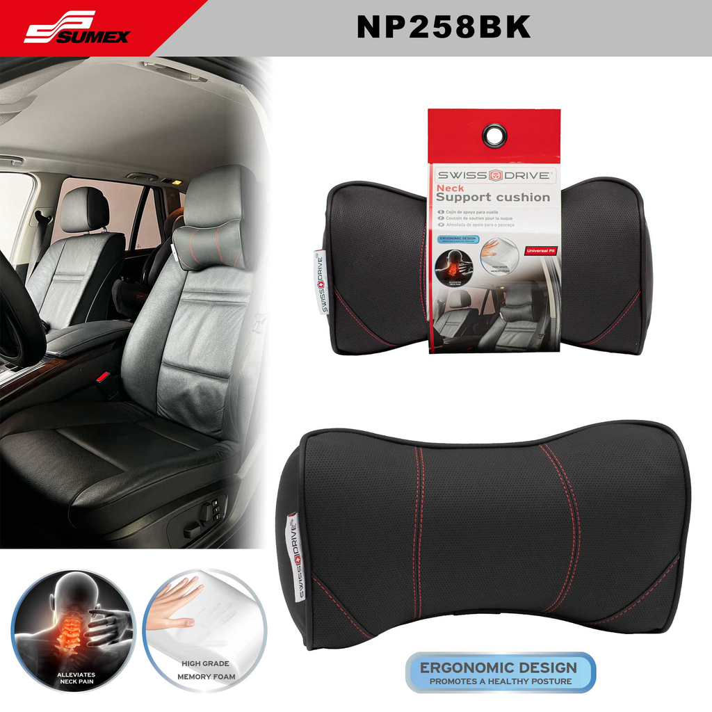 COJIN APOYA CUELLO SWISS DRIVE ERGO MEMORY FOAM NEGRO/ROJO (16 UNDS)