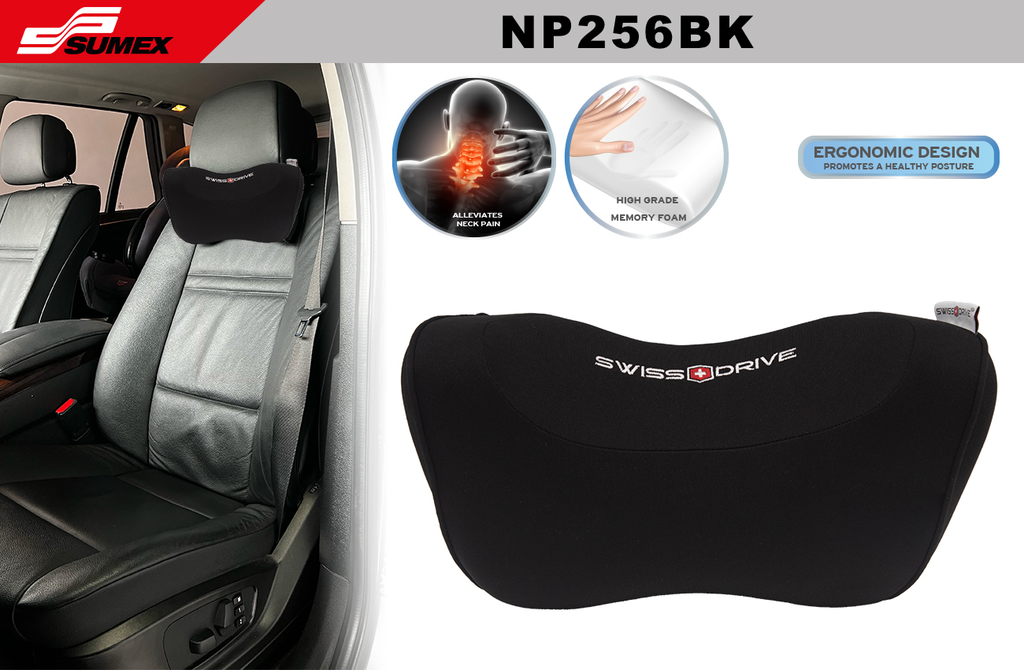 NECK SUPPORT CUSHION SWISS DRIVE ERGO MEMORY FOAM POLYESTER/BLACK (16 UNITS)