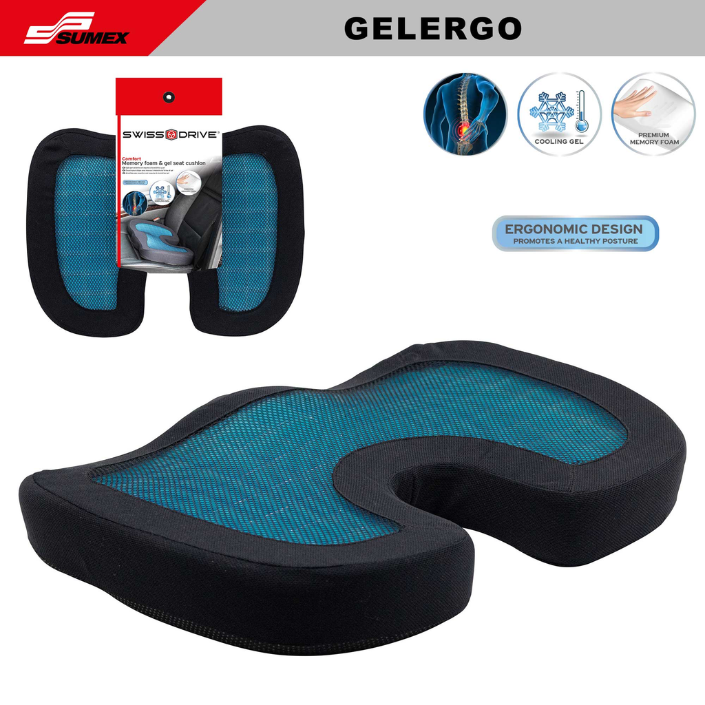 SEAT CUSHION SWISS DRIVE ERGO MEMORY FOAM AND COOLING GEL (10 UNITS)
