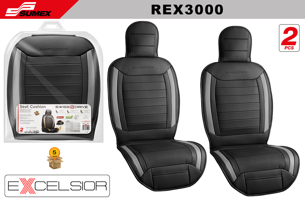 FORRO DE ASIENTO SWISS DRIVE EXCELSIOR NEGRO/GRIS (2 UNDS) (5 SETS)