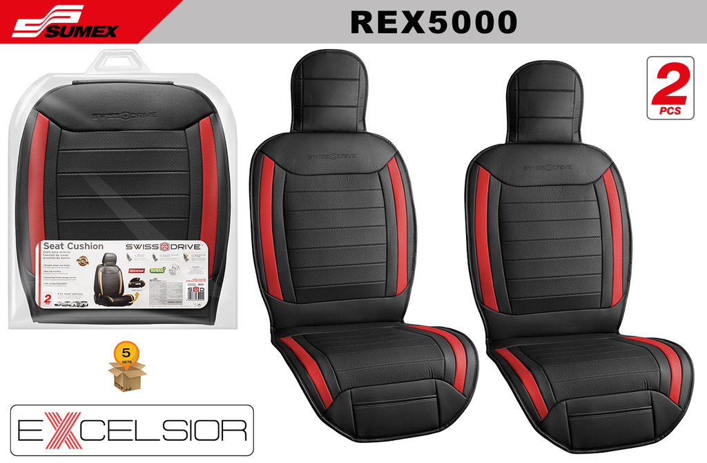 FORRO DE ASIENTO SWISS DRIVE EXCELSIOR NEGRO/ROJO (2 UNDS) (5 SETS)