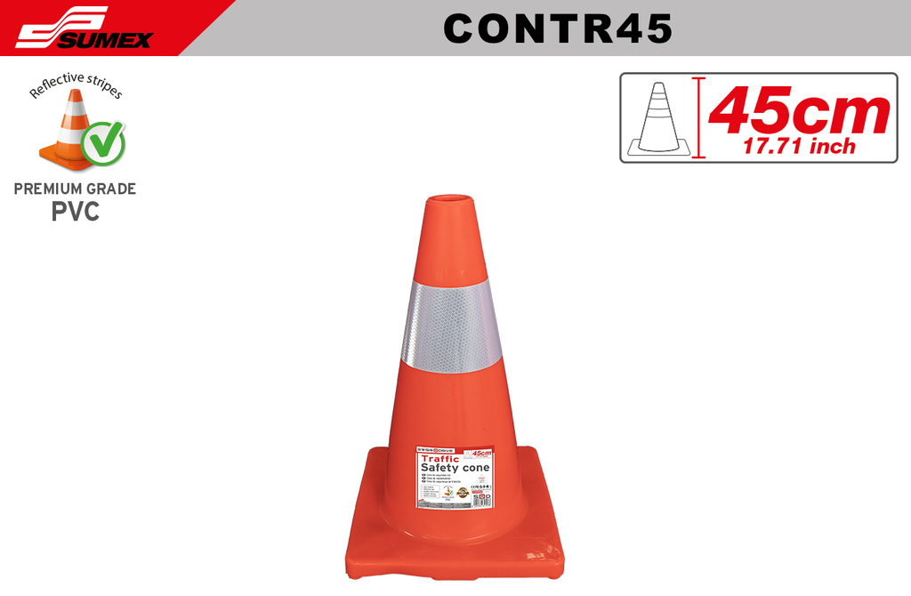 CONO DE SEGURIDAD VIAL REFLECTIVO SWISS DRIVE 45CM/17.71 INCH (10 UNDS)