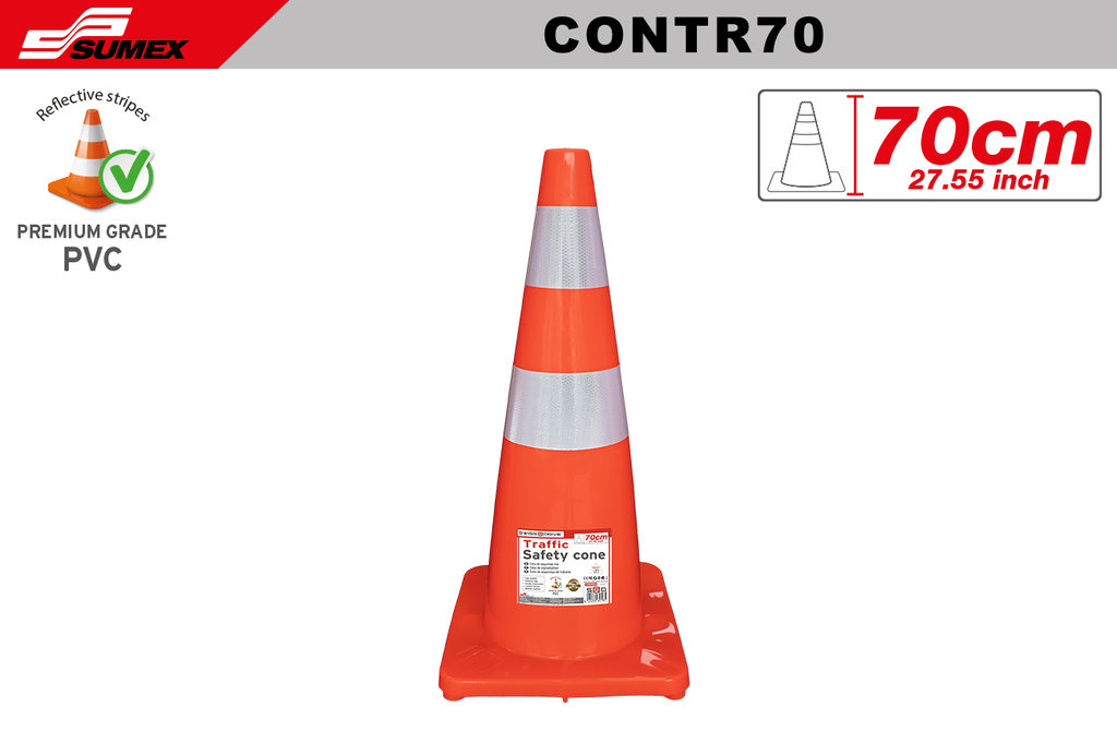 CONO DE SEGURIDAD VIAL REFLECTIVO SWISS DRIVE 70CM/27.55 INCH (10 UNDS)