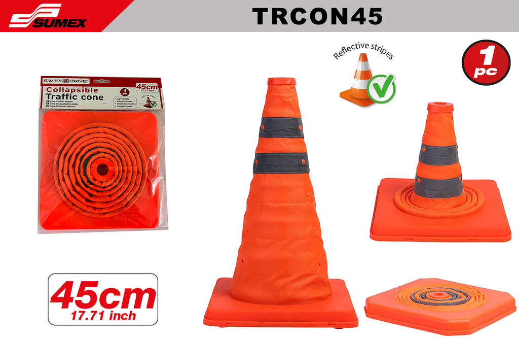 COLLAPSIBLE TRAFFIC CONE SWISS DRIVE 45CM /17.71INCH (20 UNITS)