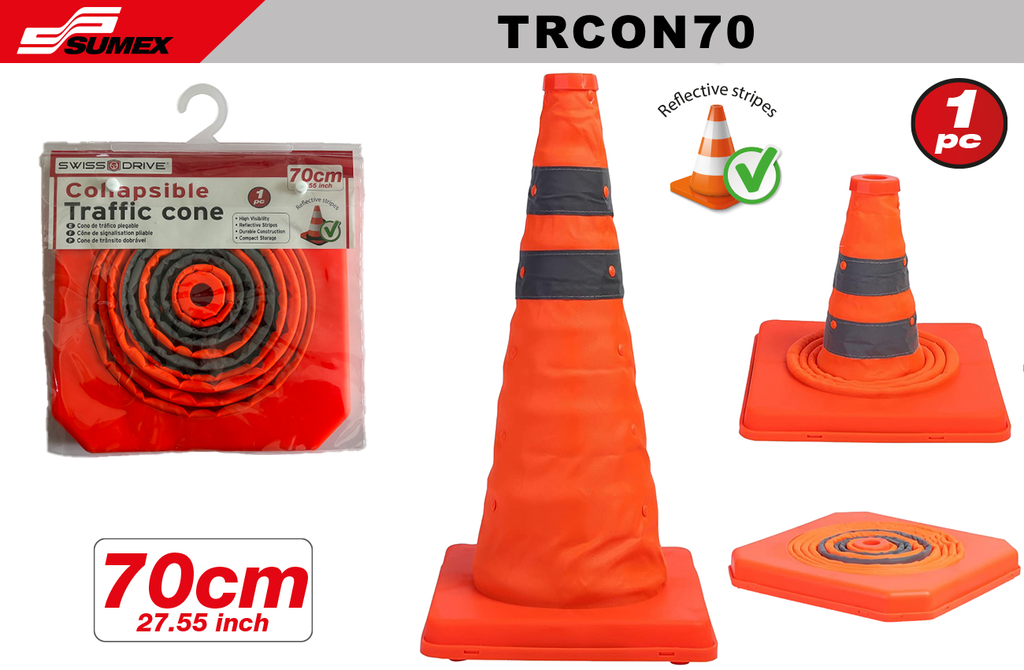 COLLAPSIBLE TRAFFIC CONE SWISS DRIVE 70CM/2.55 INCH (20 UNITS)
