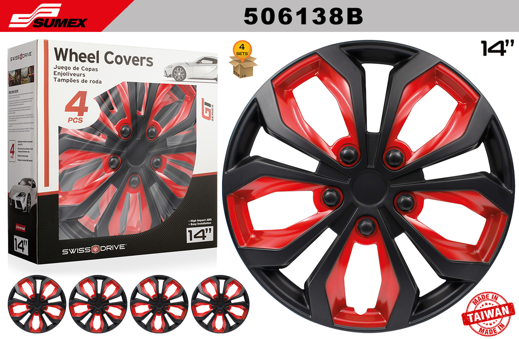 COPAS SWISS DRIVE 14" SPA NEGRO/ROJO (4 SETS)