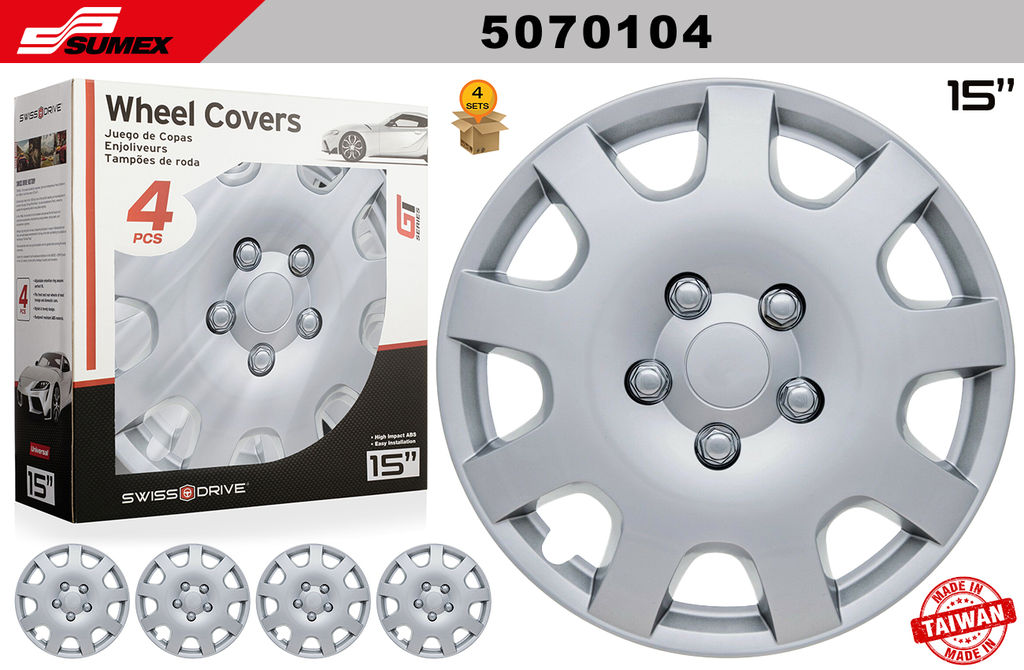 WHEEL COVER SWISS DRIVE 15" NAPLES SILVER (4 SETS)