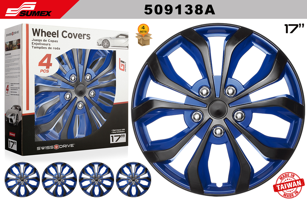 WHEEL COVER SWISS DRIVE 17" SPA  BLUE/BLACK (4 SETS)