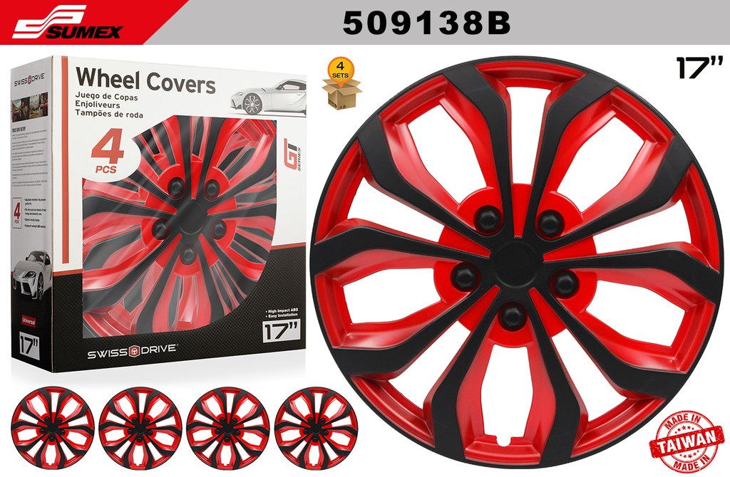 WHEEL COVER SWISS DRIVE 17" SPA BLACK/RED (4 SETS)
