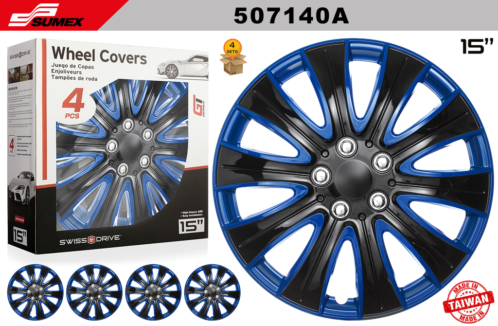 COPAS SWISS DRIVE 15" TAMPA NEGRO/AZUL (4 SETS)