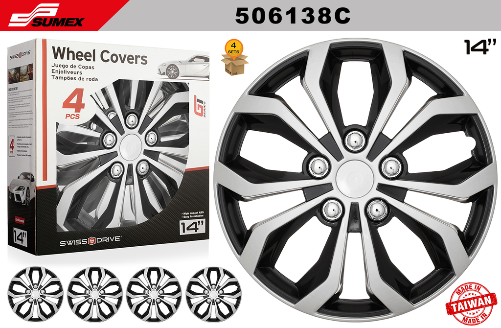 WHEEL COVER SWISS DRIVE 14" SPA SILVER/BLACK (4 SETS)