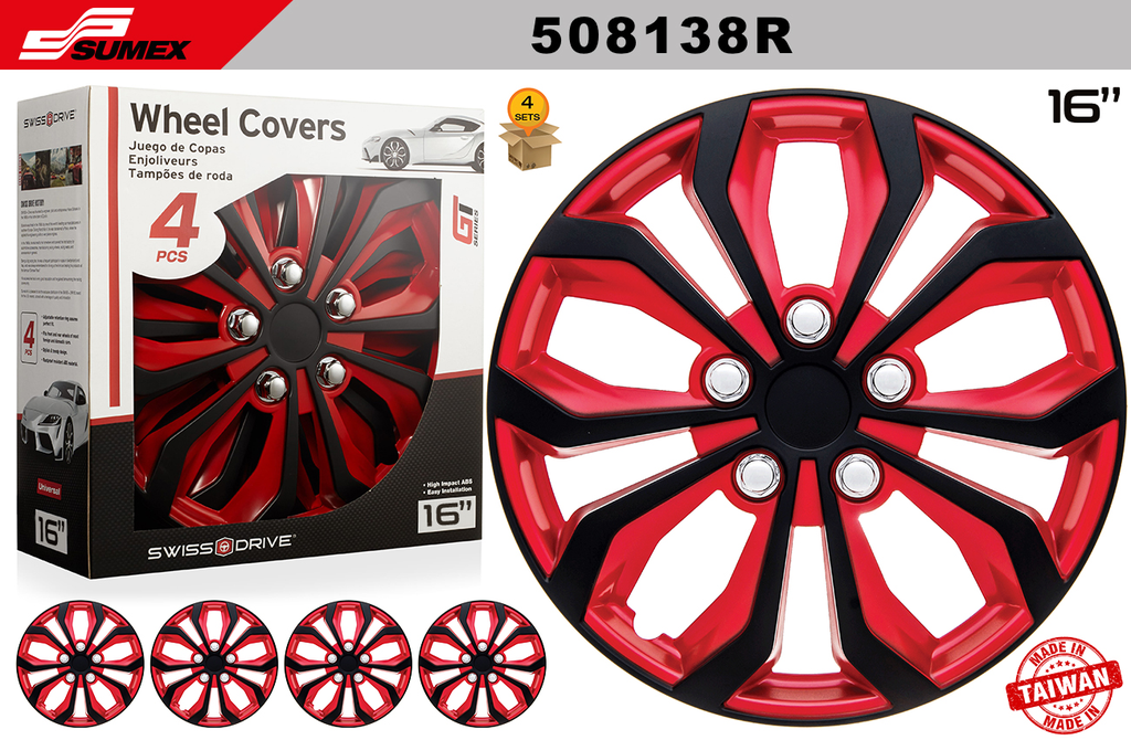 WHEEL COVER SWISS DRIVE 16" SPA RED/BLACK (4 SETS)
