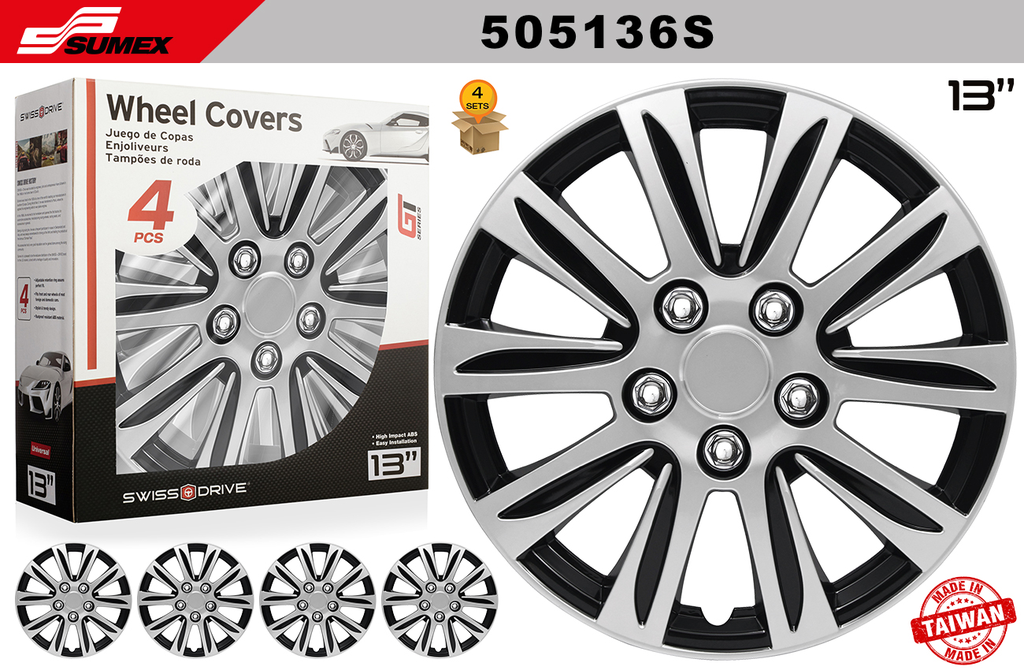 COPAS SWISS DRIVE 13" MARINA BAY PLATA/NEGRO (4 SETS)