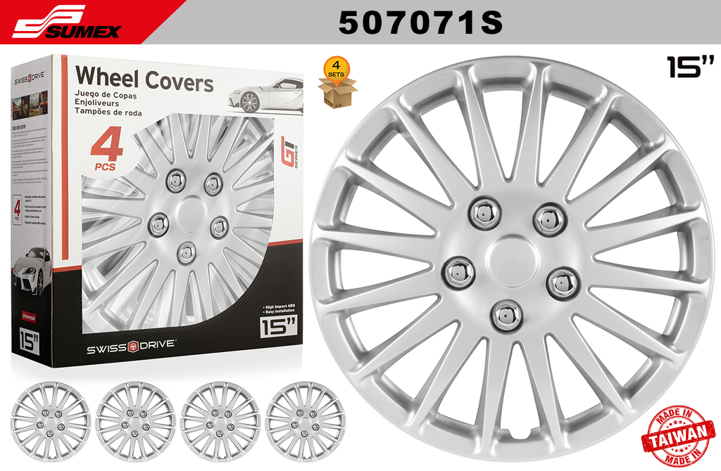 WHEEL COVER SWISS DRIVE 15" MONZA SILVER (4 SETS)