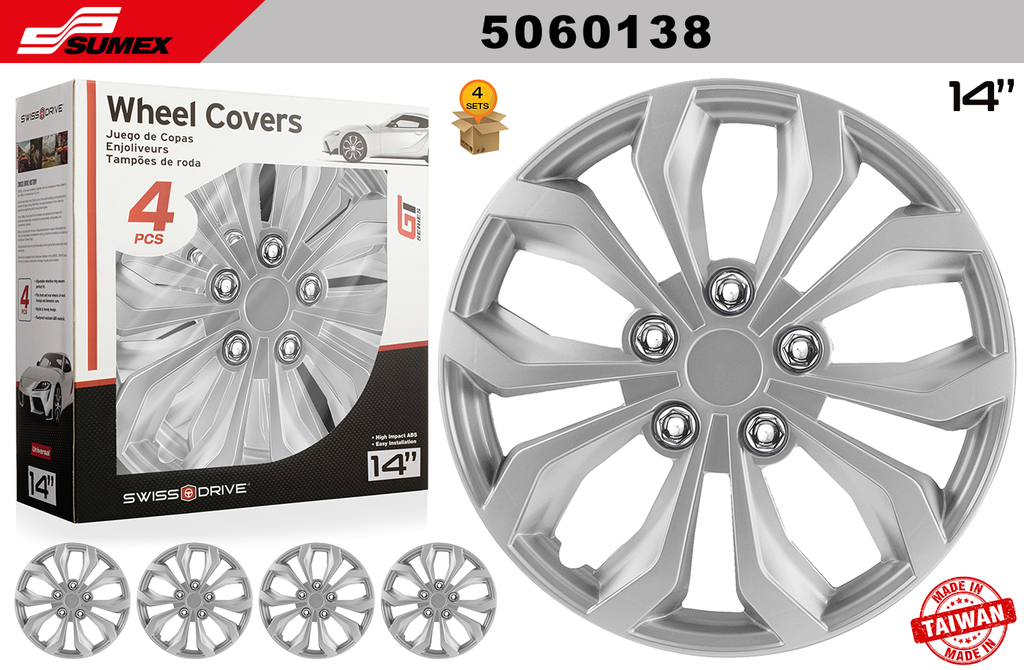 WHEEL COVER SWISS DRIVE 14" SPA SILVER (4 SETS)