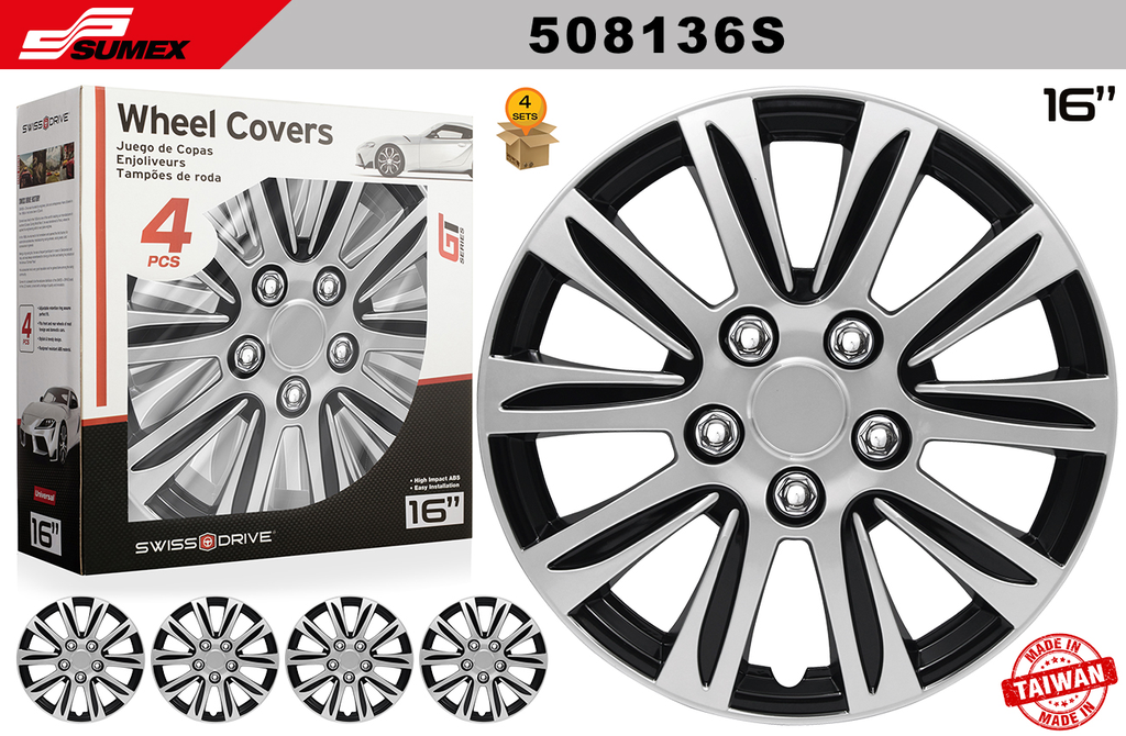 WHEEL COVER SWISS DRIVE 16" MARINA BAY SILVER/BLACK (4 SETS)