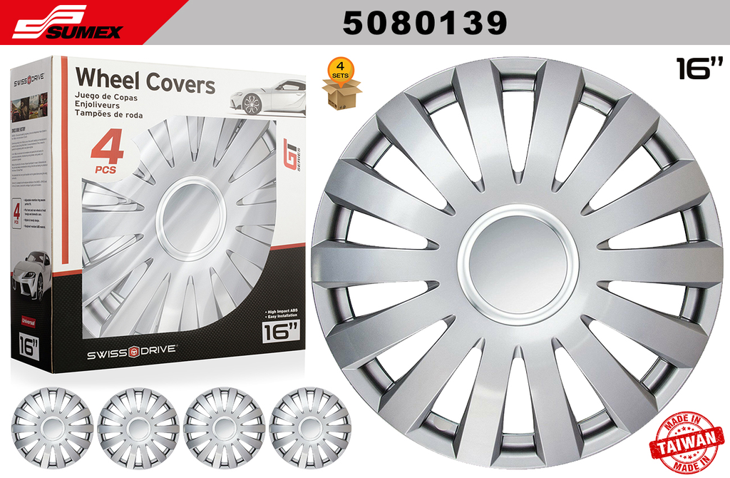 WHEEL COVER SWISS DRIVE 16" FONTANA SILVER (4 SETS)
