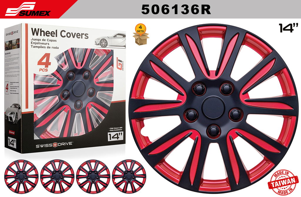 WHEEL COVER SWISS DRIVE 14" MARINA BAY RED/BLACK (4 SETS)