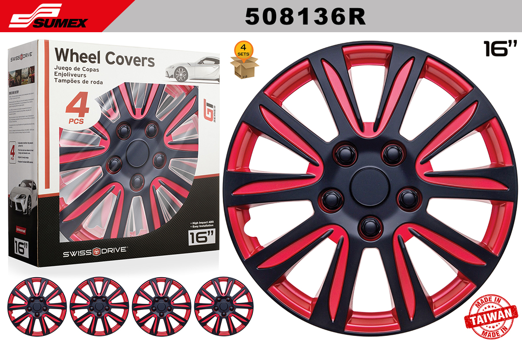 COPAS SWISS DRIVE 16" MARINA BAY ROJO/NEGRO (4 SETS)