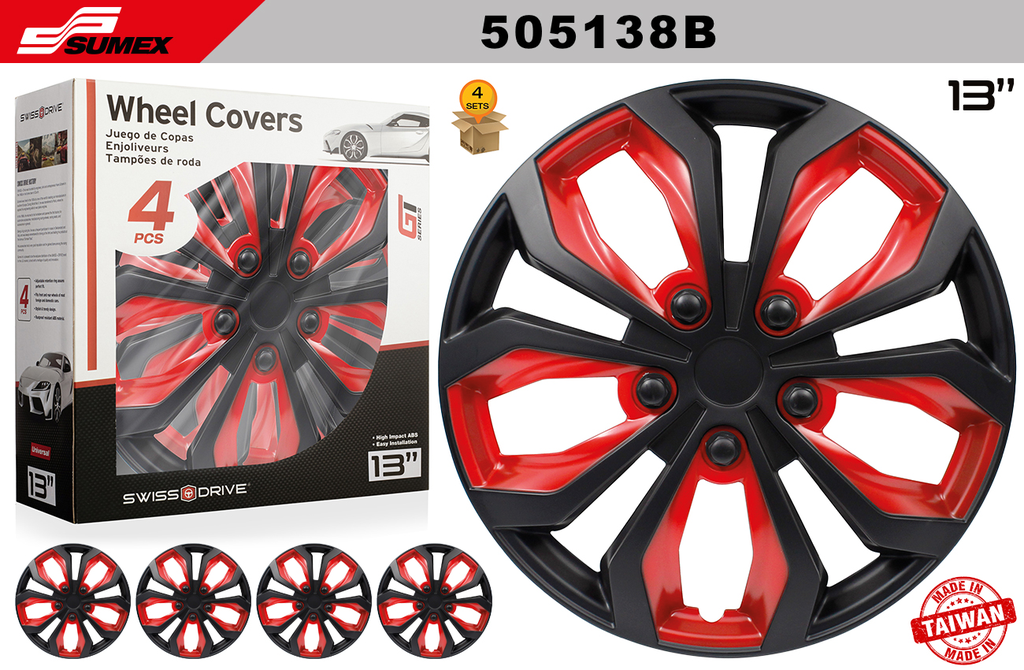 COPAS SWISS DRIVE 13'' SPA NEGRO/ROJO (4 SETS)