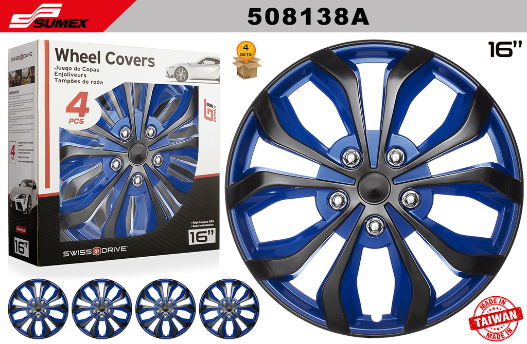 WHEEL COVER SWISS DRIVE 16" SPA BLUE/BLACK (4 SETS)