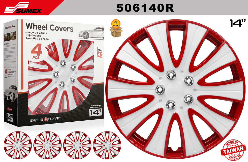 WHEEL COVER SWISS DRIVE 14" TAMPA RED/WHITE (4 SETS)