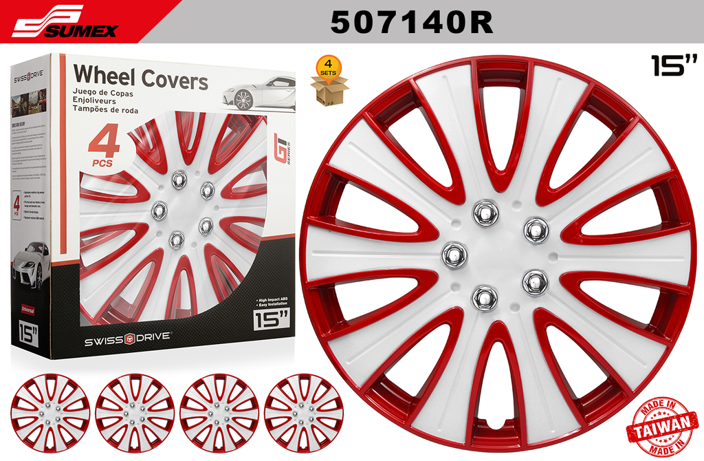 COPAS SWISS DRIVE 15" TAMPA ROJO/BLANCO (4 SETS)