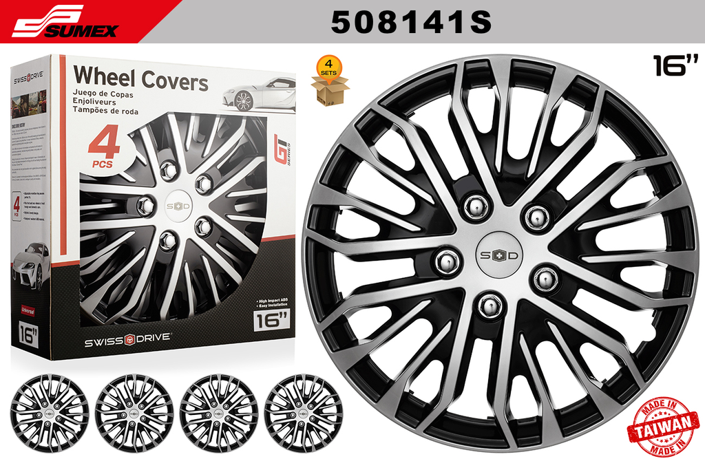 WHEEL COVER SWISS DRIVE 16" AUSTIN SILVER/BLACK (4 SETS)