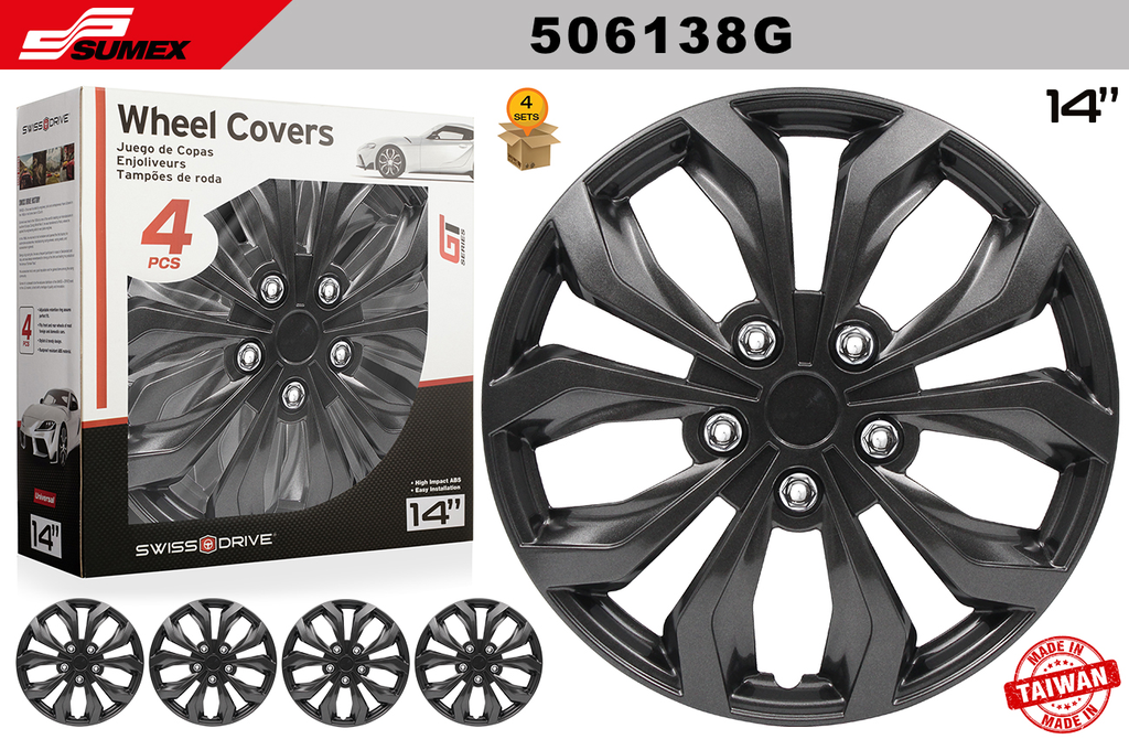 WHEEL COVER SWISS DRIVE 14" SPA GUN METAL (4 SETS)