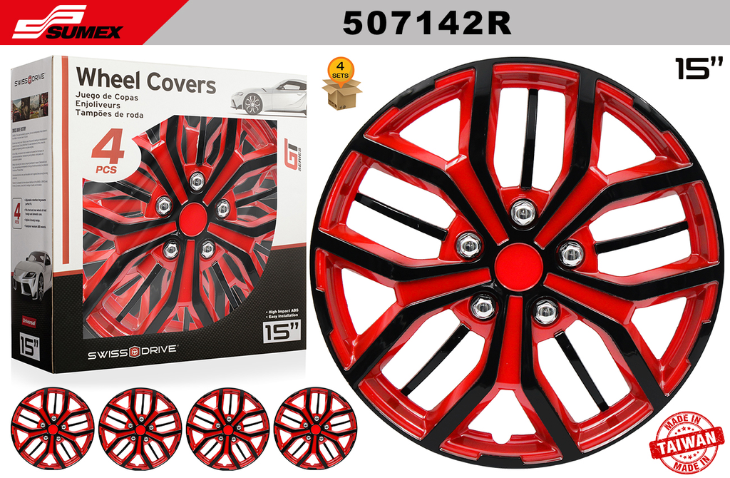 WHEEL COVER SWISS DRIVE 15" LE MANS RED/BLACK (4 SETS)