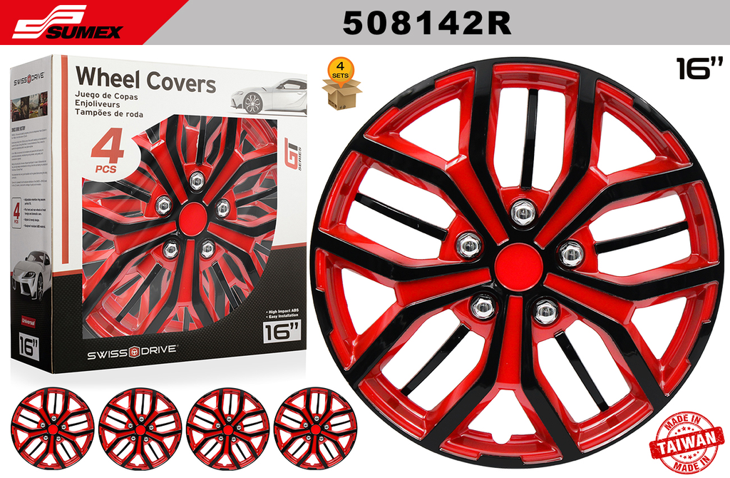 COPAS SWISS DRIVE 16" LE MANS ROJO/NEGRO (4 SETS)
